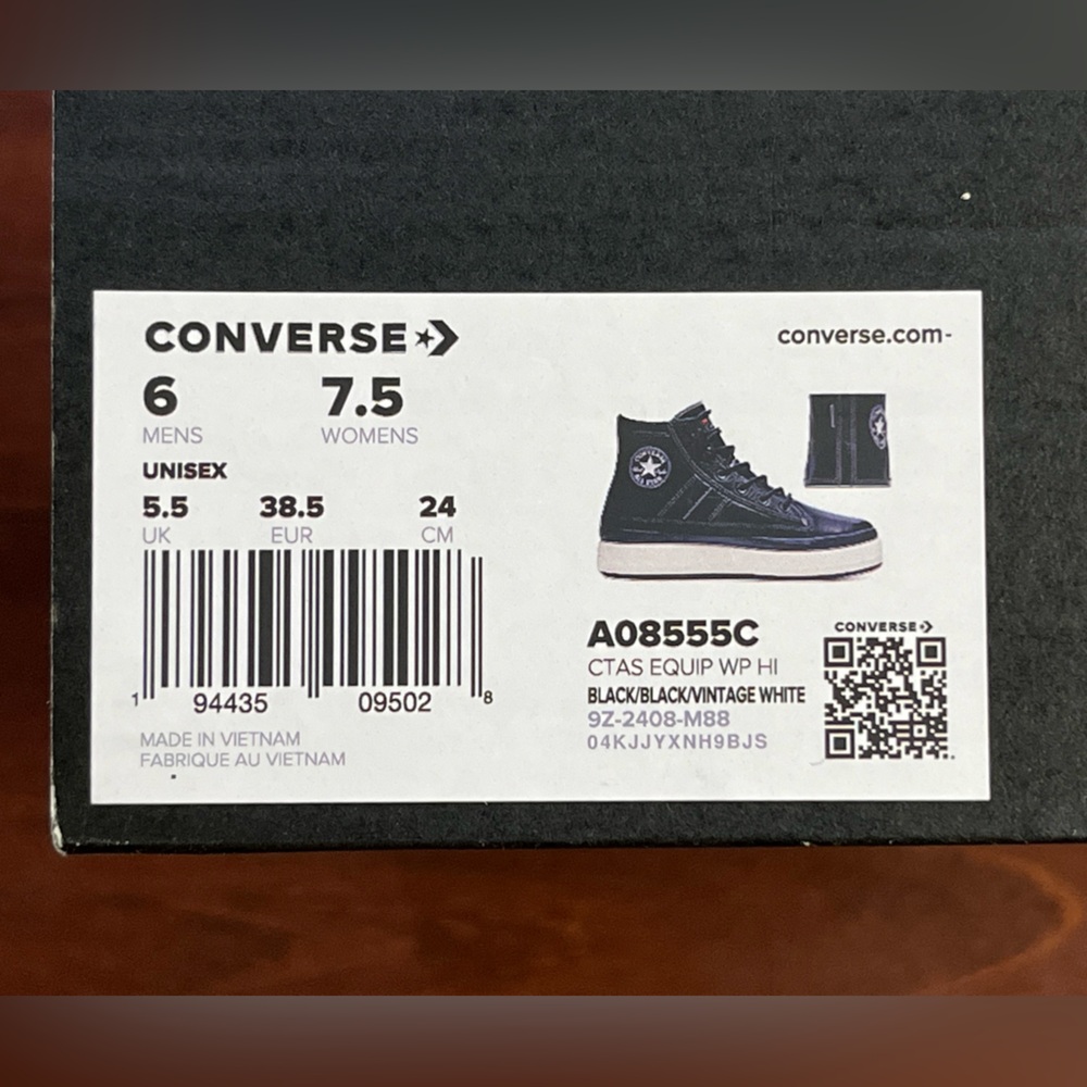 Womens 7.5 Converse Equip Hi Top Boot Leather Waterproof Shoe Black A08555C New - Picture 16 of 16